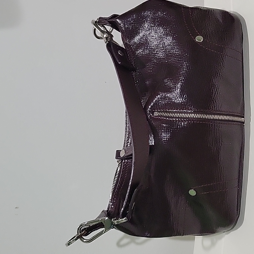 Longchamp shoulder bag vernis shiny patent leather burgundy color